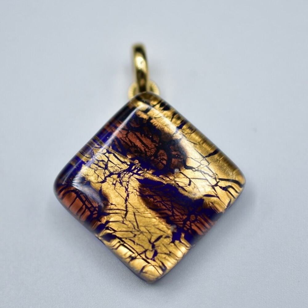 Murano Glass Hand Made in Italy Pendant Custom Gold Venetian Signed 1980s Bin7